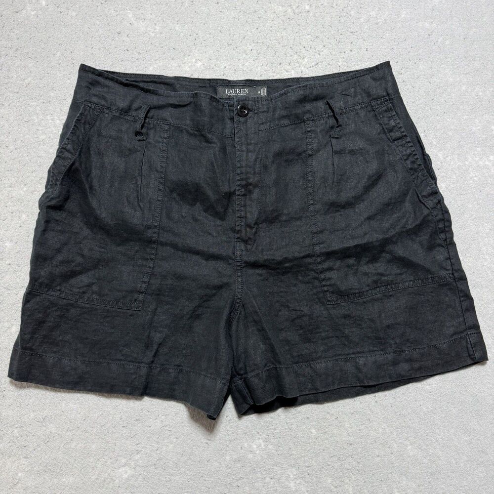 Lauren Ralph Lauren 100% Linen Pleated Gauze Shorts Womens Size 14 in Black